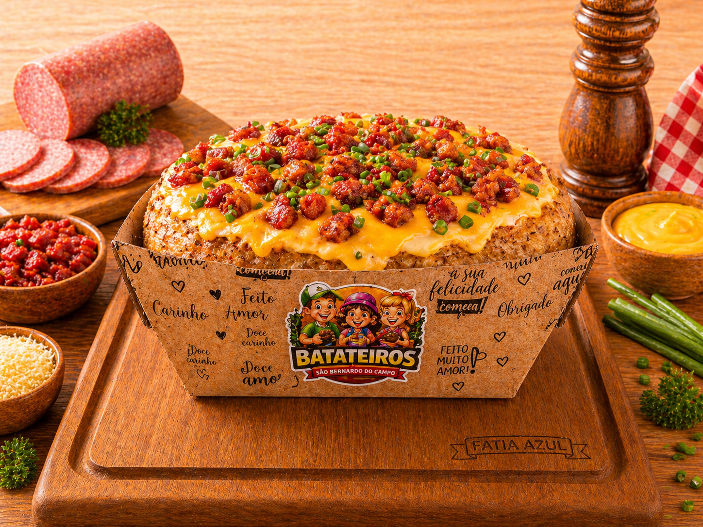 Batata Recheada Calabresa com Cheddar