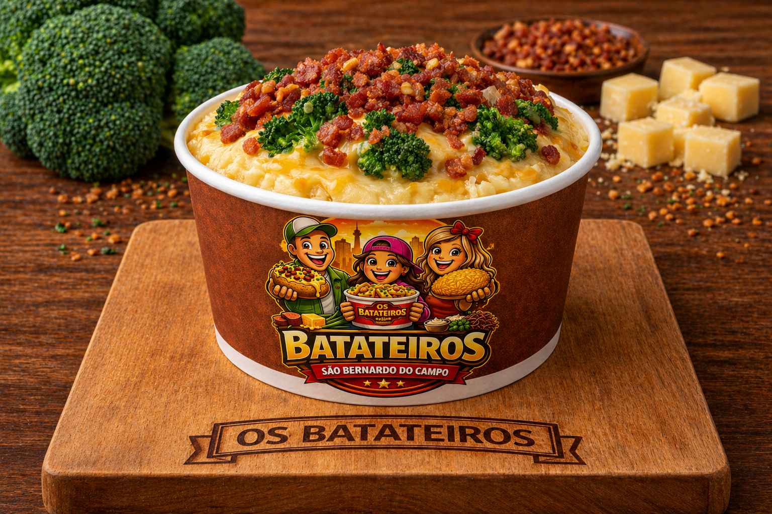 Batata no Pote Brócolis com Bacon e Queijo