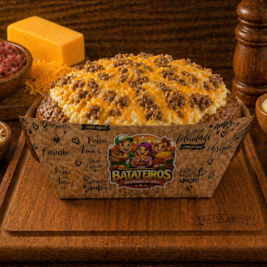 Batata Recheada de Carne Moída com Queijo e Cheddar